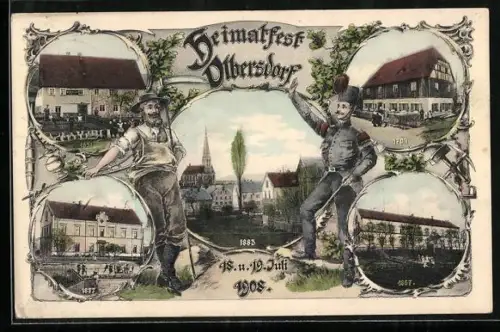 AK Olbersdorf, Heimatfest 1908, Kirche, Gasthaus