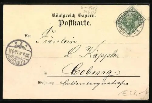 Lithographie Königsberg /Franken, Marktplatz mit Brunnen, Gasthaus zum Stern, Regimentanushaus