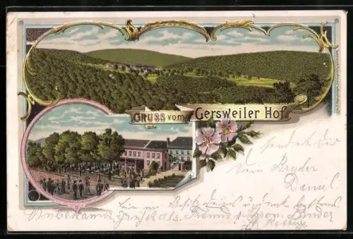 Lithographie Gersweiler, Gasthaus Gersweiler Hof, Gesamtansicht