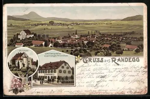 Lithographie Randegg, Schloss, Ottilienquelle, eisenhaltiges Mineralbad, Ortsansicht