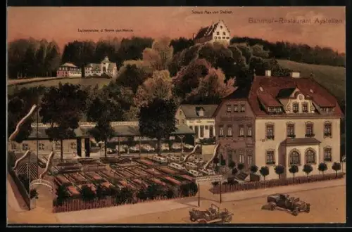 Lithographie Aystetten, Bahnhof-Restaurant von Josef Ruile, Schloss Max von Stetten