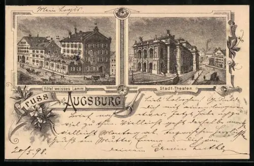 AK Augsburg, Hotel weisses Lamm, Stadt-Theater