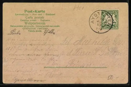 Lithographie Aystetten, Ortsansicht und Gasthaus