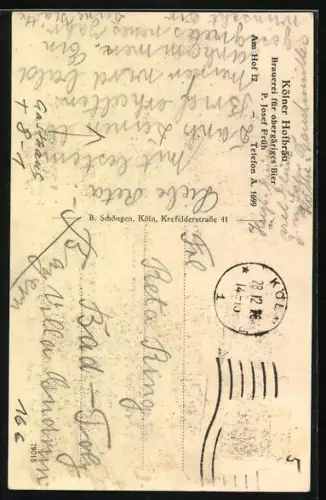 AK Köln a. Rh., Gasthaus Kölner Hofbräu von P. Josef Früh, Am Hof 12