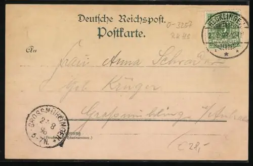 Lithographie Hecklingen in Anhalt, Gasthof zum deutschen Hause, Rathaus, Schloss und Kirche