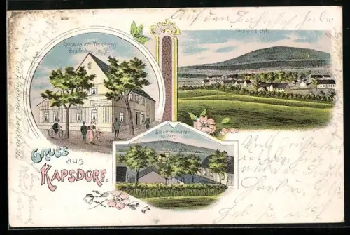 Lithographie Kapsdorf, Restaurant Weinberg, Bes. Fr. Aug. Junge, Brauerei mit dem Kl. Berg