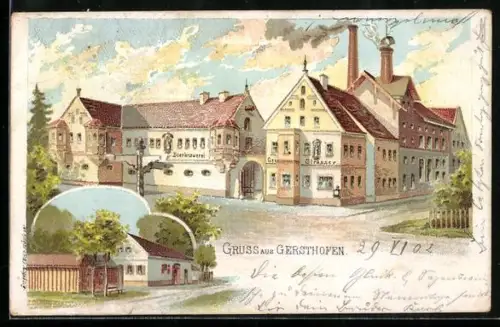 Lithographie Gersthofen, Bier-Brauerei Strasser