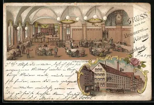 Lithographie Augsburg, Brauerei zum Häring mit Restaurant, M. Fritz Pfeifer