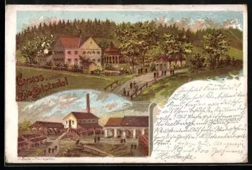 Lithographie Pfersee, Gasthof Ziegelstadel, Bes. F. Kranzfelder