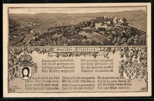 AK St. Martin /Pfalz, Blick auf die Kropsburg, Gedicht Von der Kropsburg