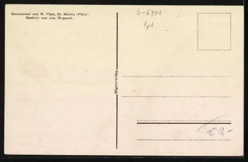 AK St. Martin /Pfalz, Blick auf die Kropsburg, Gedicht Von der Kropsburg