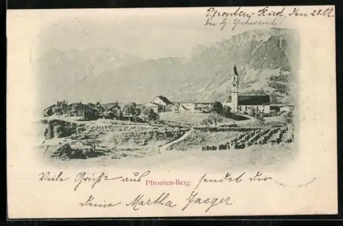 AK Pfronten-Berg, Blick auf die Kirche, rückseitig Waisenhaus
