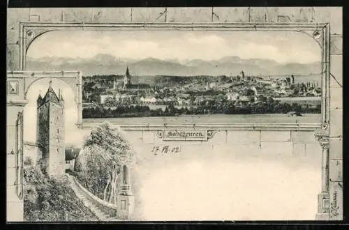 AK Kaufbeuren, Ortsansicht aus der Vogelschau, Stadtturm