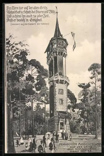 Künstler-AK Nürnberg, Aussichtsturm auf der Gritz