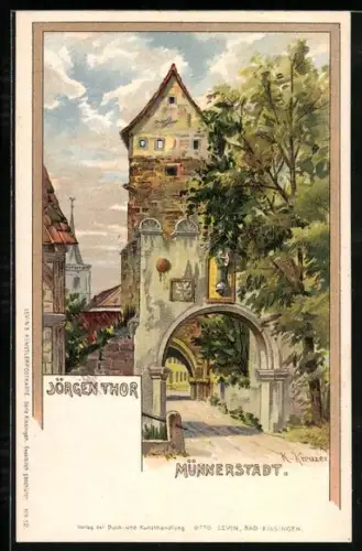 Lithographie Münnerstadt, Strassenpartie am Jörgenthor