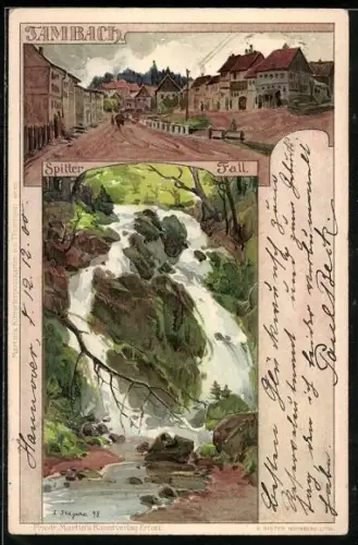 Künstler-AK Albert Stagura: Tambach / Coburg, Hauptstrasse, Spitterfall