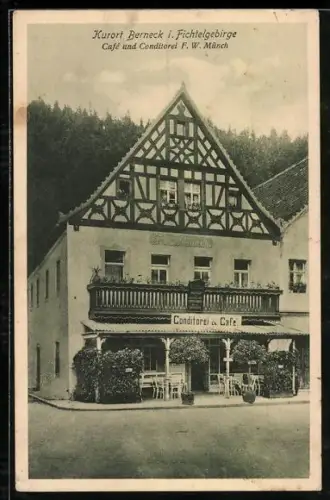 AK Berneck i. Fichtelgebirge, Café und Konditorei, Inhaber F. W. Münch