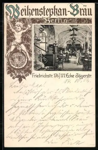 AK Berlin, Restaurant Weihenstephan-Bräu, Friedrichstrasse 176/177 Ecke Jägerstrasse, Innenansicht