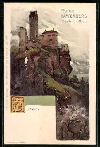 Künstler-AK Kipfenberg, Blick zur Burgruine über dem ALtmühlthal