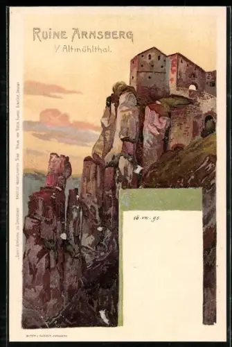 Künstler-AK Arnsberg i. Altmühltal, Blick auf die Ruine Arnsberg