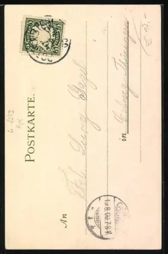 Lithographie Pottenstein, Ortspartie mit Blick auf die Burg