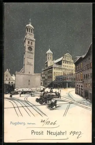 AK Augsburg, Partie am Rathaus im Winter