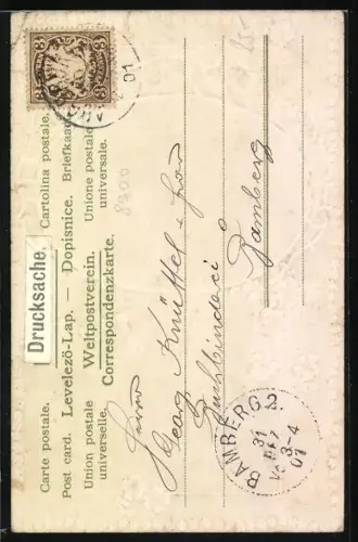 AK Augsburg, Familie mit vier Kindern, Glückwünsche zum neuen Jahr 1902, Vertreter der Firma Franz Hummel