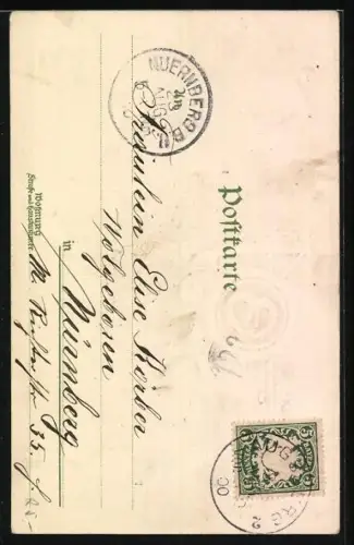 Lithographie Augsburg, Ortsansicht, Wachssiegel, Kleeblatt