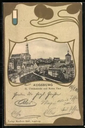 AK Augsburg, St. Ulrichskirche und Rotes Tor
