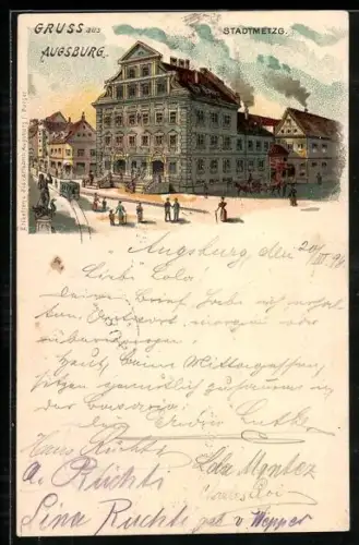 Lithographie Augsburg, Blick auf die Stadtmetzg