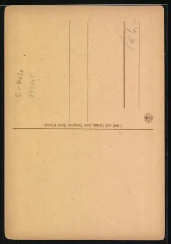 Künstler-AK Ammendorf, Teilansicht mit Kirche, Bleischnitt