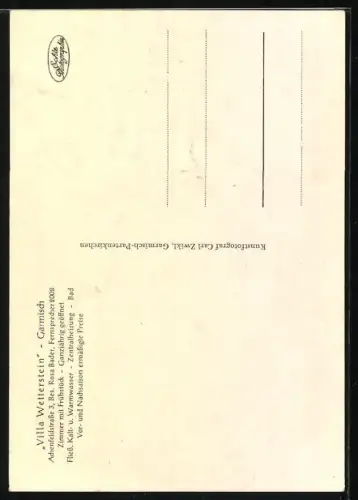 AK Garmisch, Hotel Villa Wetterstein, Achenfeldstrasse 3, Bes. Rosa Bader
