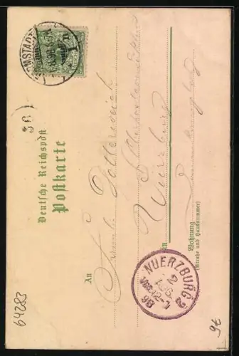 Lithographie Darmstadt, Louisenplatz, Marktplatz, Martinskirche