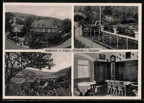 AK Hobbach, Gasthaus z. Engel, Besitzer Emil Weibel, Ortsansicht