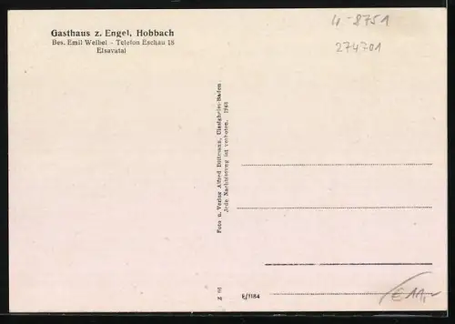 AK Hobbach, Gasthaus z. Engel, Besitzer Emil Weibel, Ortsansicht