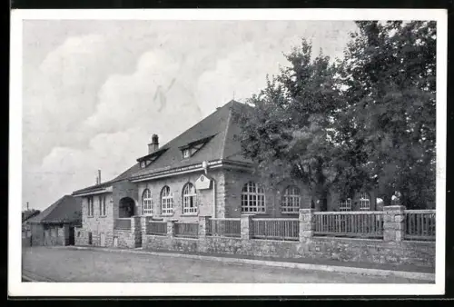 AK Lager Hammelburg /Mainfranken, Partie am Gasthaus V. Rügamer