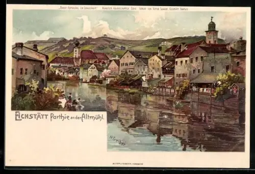 Lithographie Eichstätt, Partie an der Altmühl