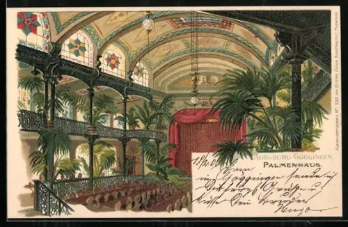 Lithographie Augsburg-Göggingen, Innenansicht des Palmenhauses