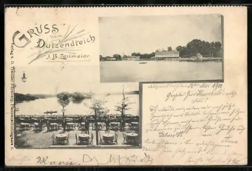 AK Nürnberg, Gasthof am Dutzendteich, J. B. Zetlmeier, Terrasse, Sicht auf den Teich