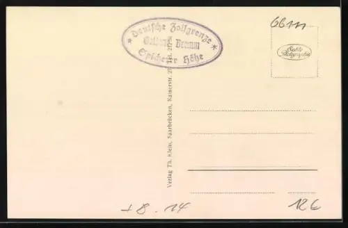 AK Saarbrücken, Neue Zollgrenze Goldene Bremm, Autos vor dem Schlagbaum