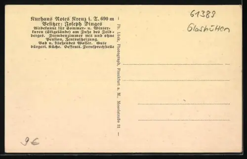 AK Kastell-Feldberg / Taunus, Kurhaus Rotes Kreuz, Besitzer Joseph Dinges