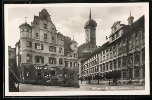 AK Dillingen / Donau, Strasse an der Oberen Apotheke und Lyzeum