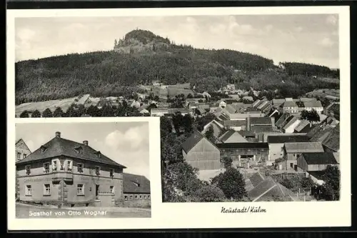 AK Neustadt / Kulm, Ortsansicht aus der Vogelschau, Gasthof zum goldenen Löwen