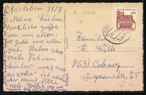 AK Erbsen, Gasthaus, Innenansicht vom Gastzimmer, Blick auf die Kirche