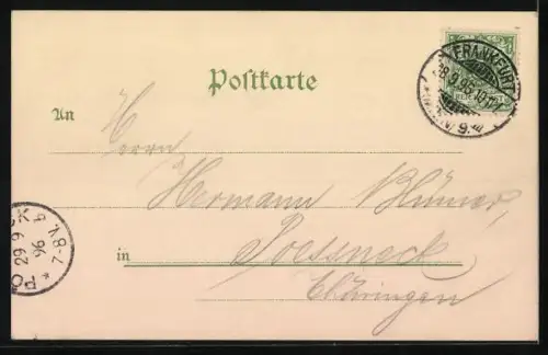 Lithographie Frankfurt, Opernhaus, Palmengarten und Palmenhaus