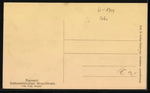 AK Mespelbrunn /Spessart, Schlossgasthaus Mespelbrunn von Aug. Rüger
