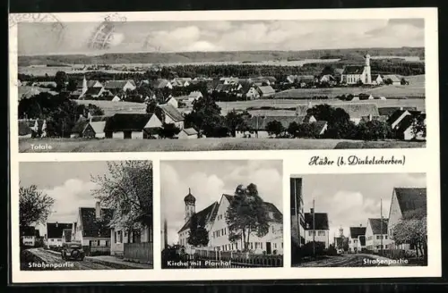 AK Häder, Ortsansicht, Strassenpartie, Kirche mit Pfarrhof