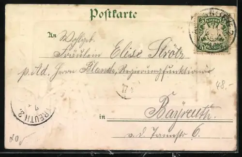 Lithographie Augsburg, Blick vom Moritzturm mit Kirche, Passepartout