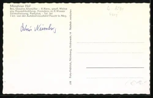 AK Feucht, Gasthaus Münchener Hof, Inh. Geschw. Kitzmüller, mehrere Ansichten, innen und aussen