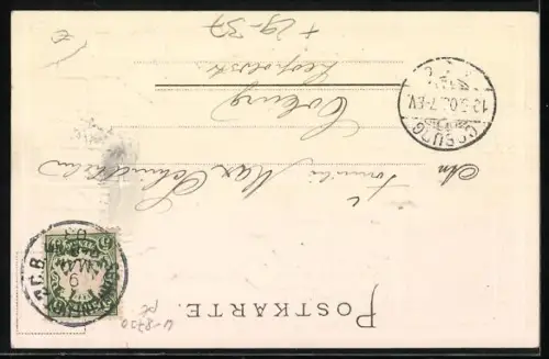 Passepartout-Lithographie Kissingen, Kurgäste am Rakotzibrunnen, Wappen